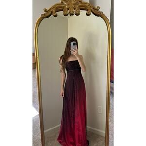 Rare Vintage Y2K 90s Betsy & Adam by Jaslene Red Ombre Beaded Long Dress